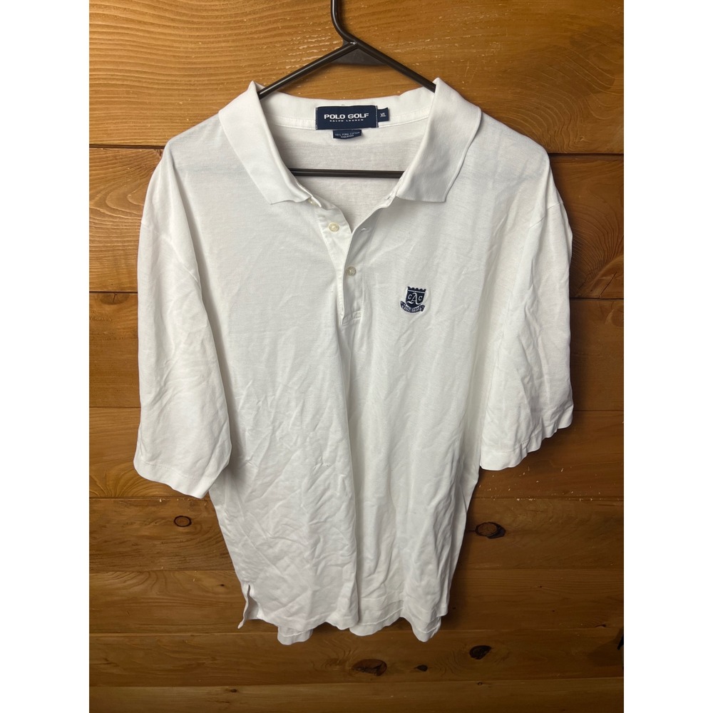 Polo Golf Ralph Lauren XL White‎ Pima Cotton Polo Shirt Crest Logo Office Casual